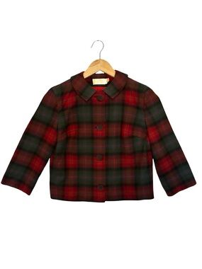 PENDLETON 1950’s Classic Red Plaid Wool Cropped Jacket Size 10